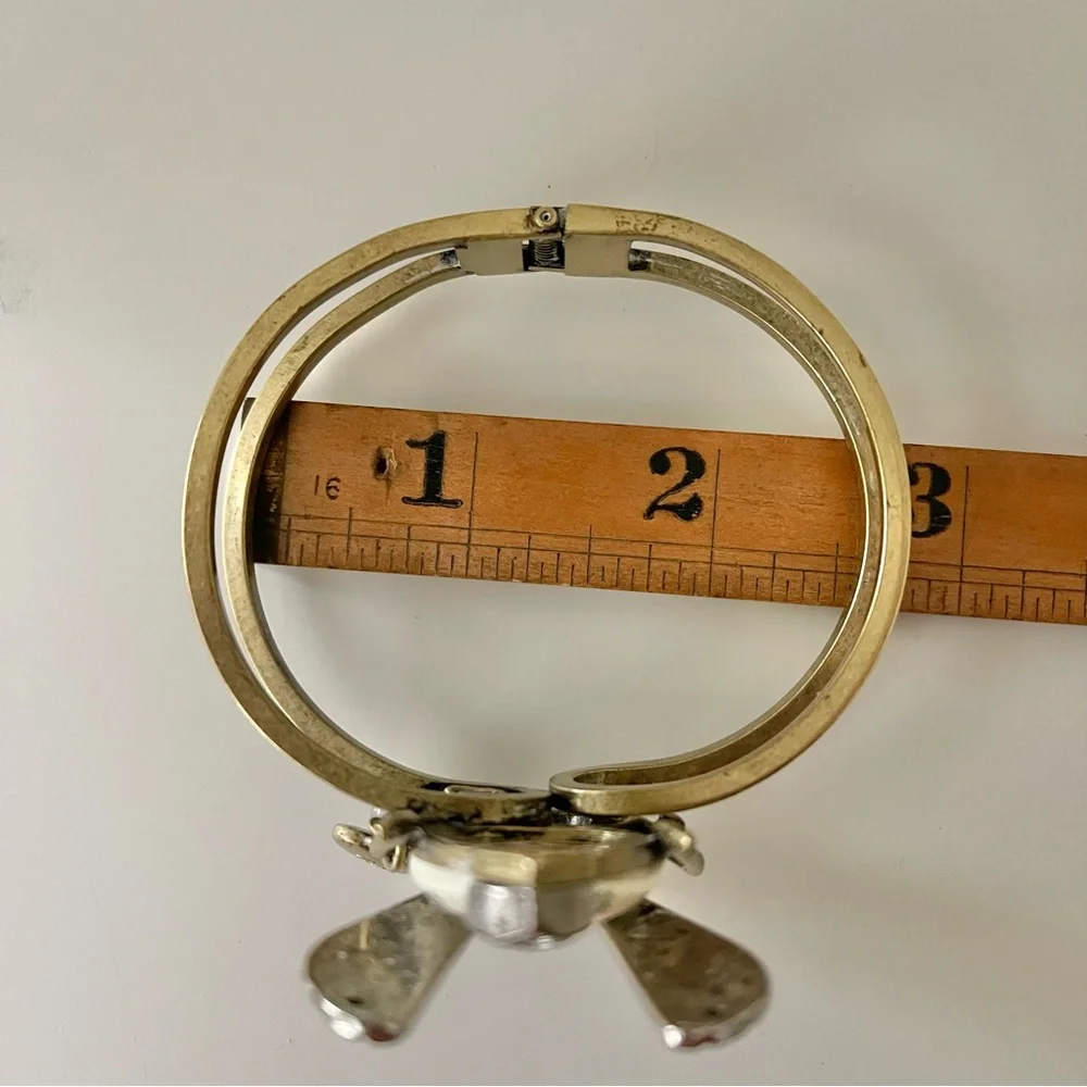 Betsey Johnson Vintage Critters Art Deco Rosebud Bug Fly Hinged Bangle Bracelet - Picture 11 of 12